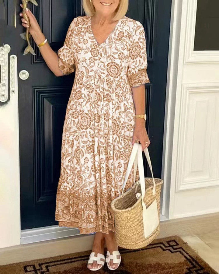 Denise | Graceful V-Neck Floral Dress