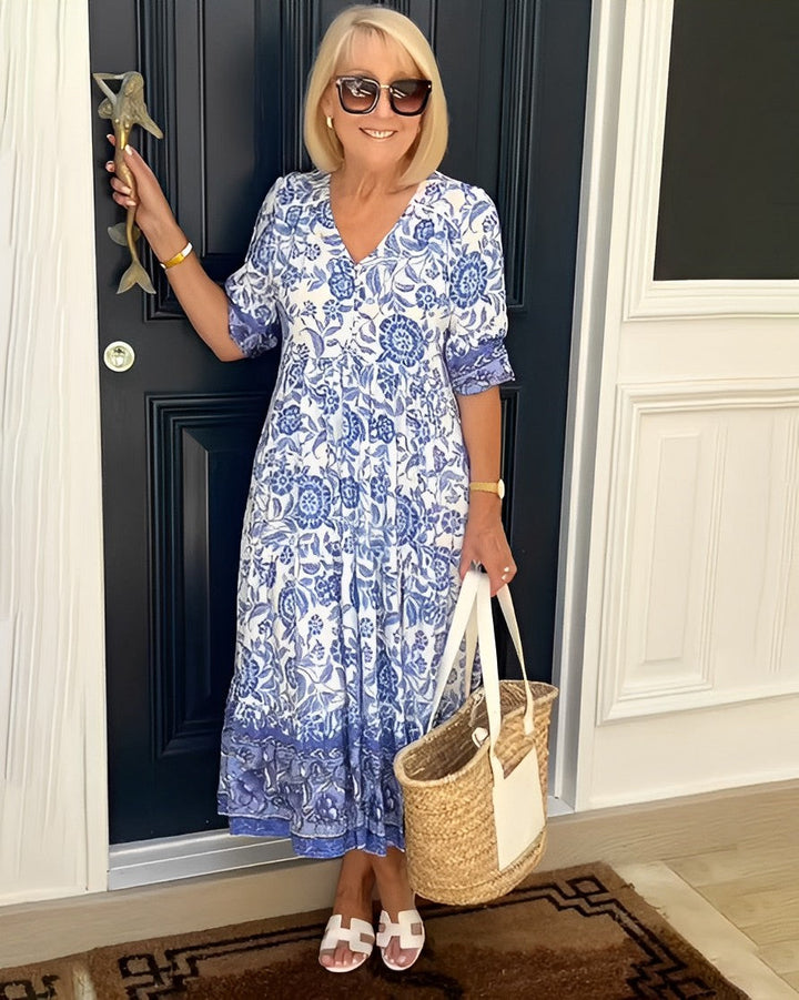 Mia | Graceful V-Neck Floral Dress