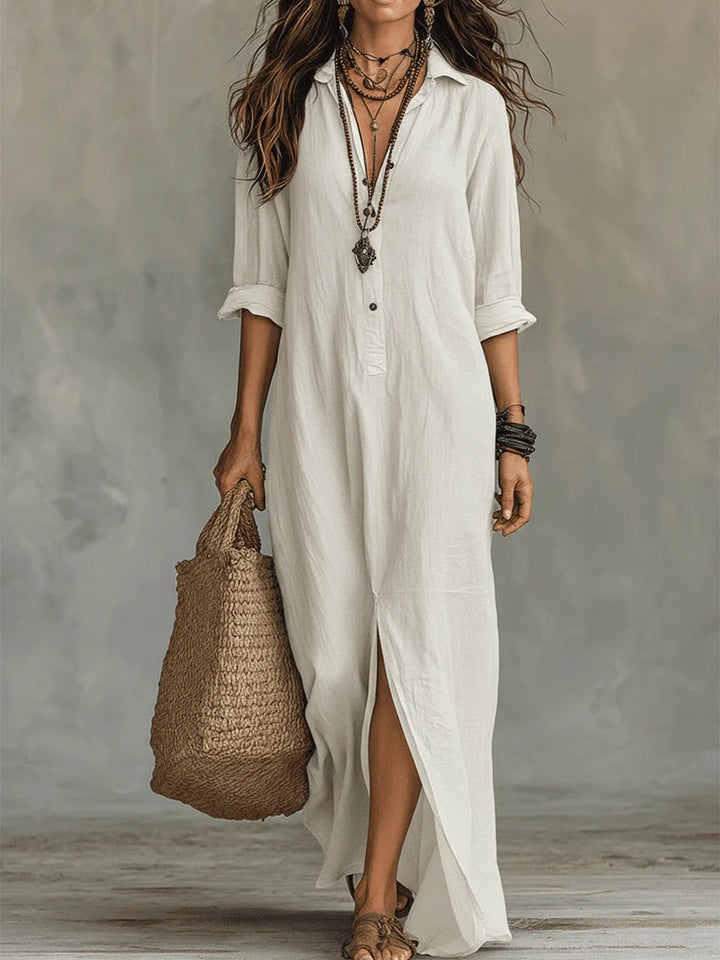 Coline™ | Oversized Black Maxi Dress with Buttons