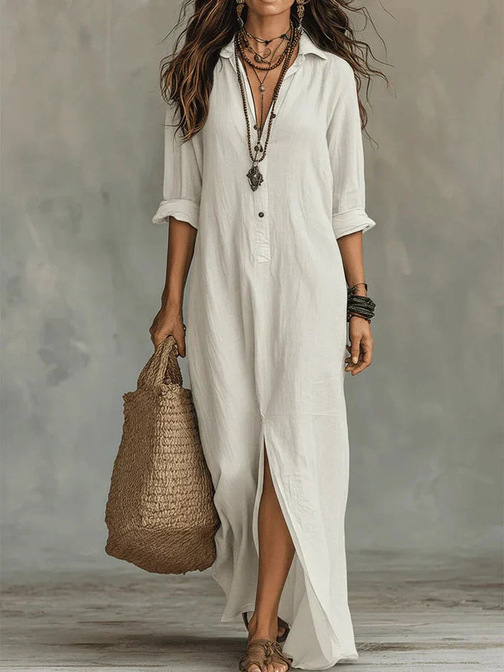 Céline™ | Black Loose-Fitting Maxi Dress with Buttons