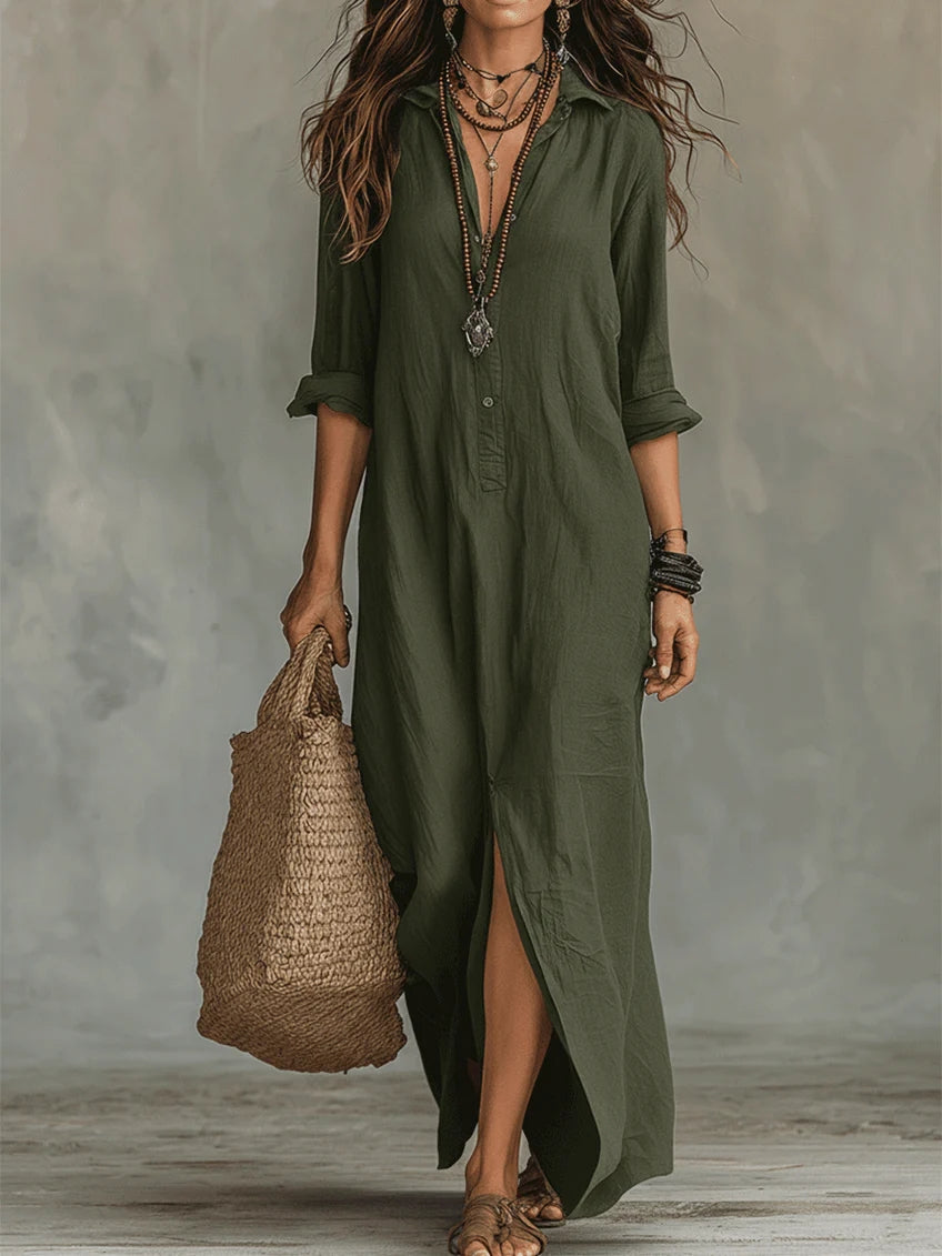 Coline™ | Oversized Black Maxi Dress with Buttons