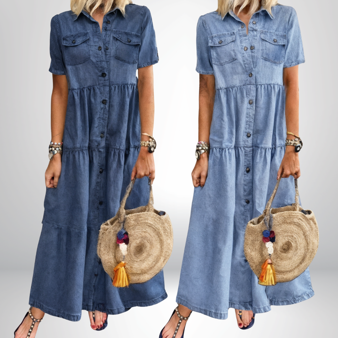 Majken - Mjuk, knäppt denimklänning Anna & Maja