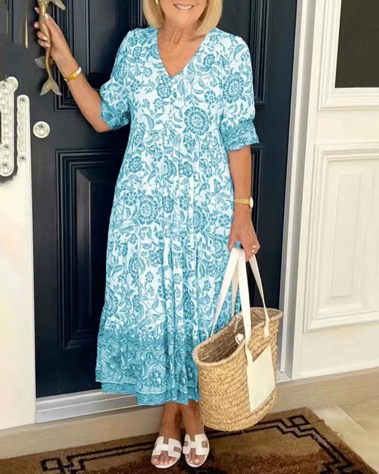 Mia | Graceful V-Neck Floral Dress