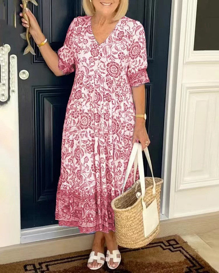 Denise | Graceful V-Neck Floral Dress
