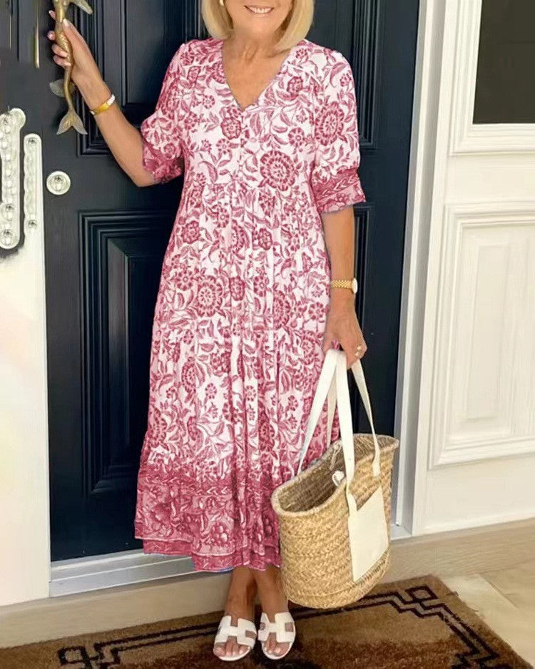 Mia | Graceful V-Neck Floral Dress
