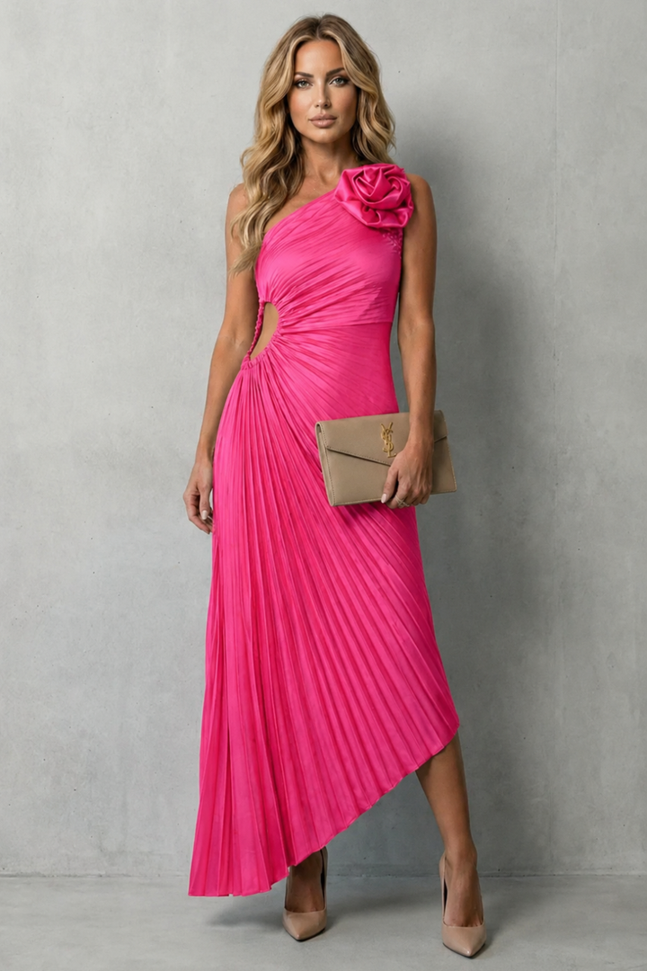 Felina – Statement elegance – Women’s One-Shoulder Pleated Maxi Dress