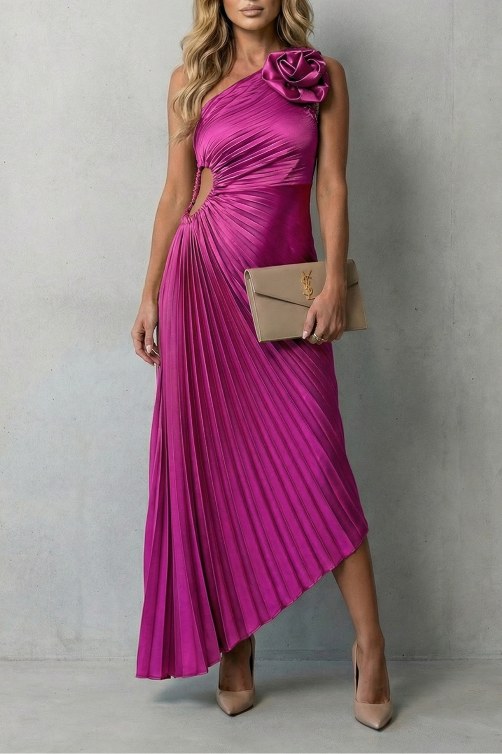 Felina – Statement elegance – Women’s One-Shoulder Pleated Maxi Dress