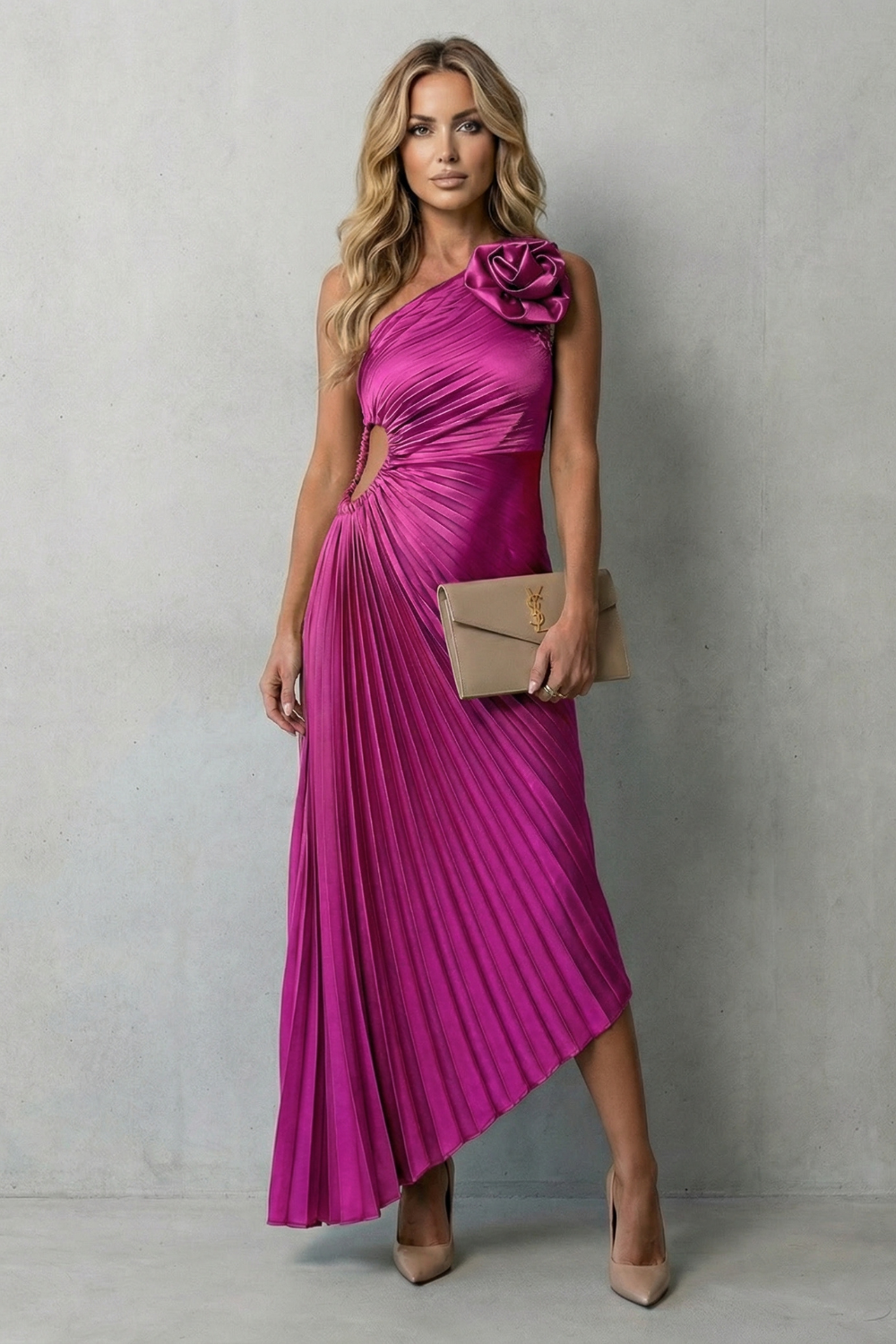 Felina – Statement elegance – Women’s One-Shoulder Pleated Maxi Dress