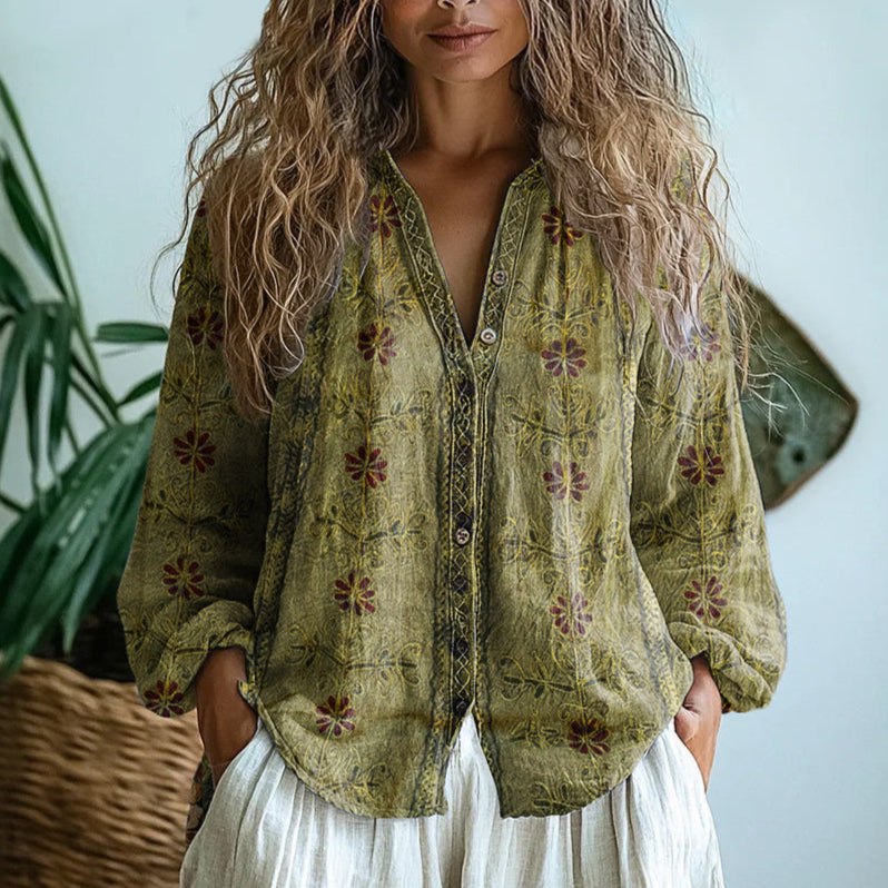 Amélie™ - Soft Vintage Leaf Blouse | Vintage Muse Collection