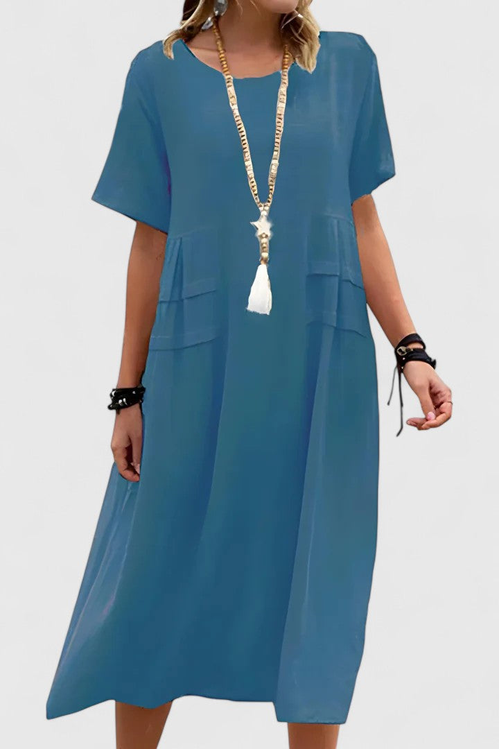 Amara™ | Loose Short-Sleeve midi pocket Dress