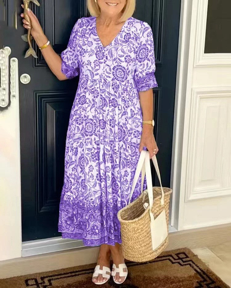 Mia | Graceful V-Neck Floral Dress