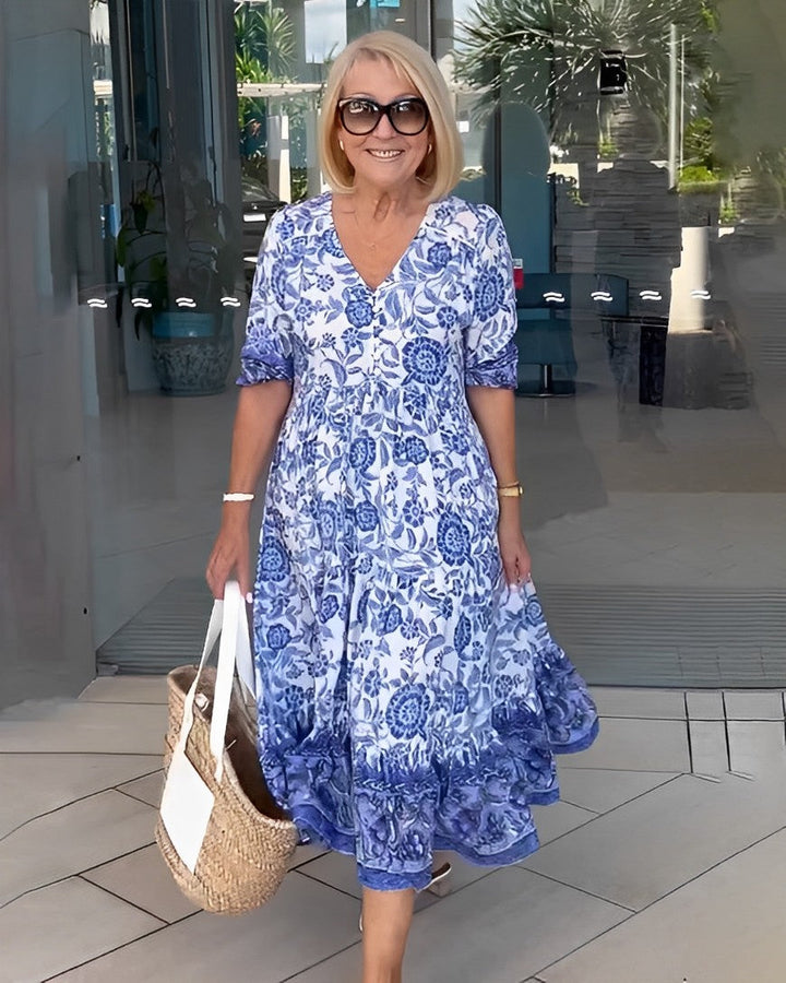 Denise | Graceful V-Neck Floral Dress