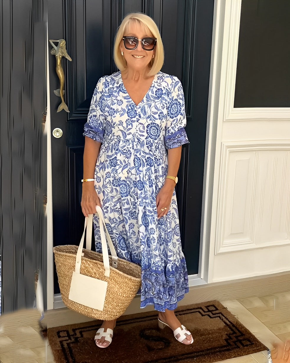 Denise | Graceful V-Neck Floral Dress