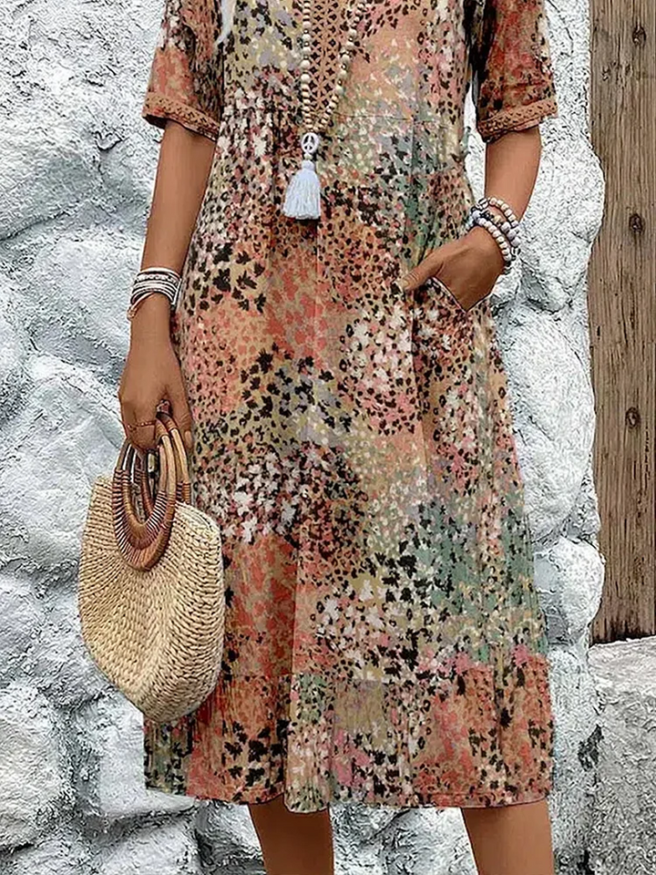 Amalia | Floral elegant Midi Dress with Tummy Coverage