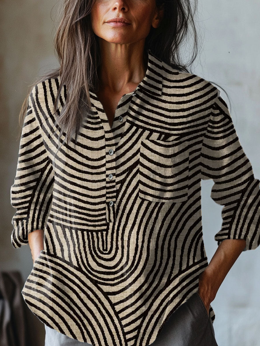 Rita | Abstract Print Striped  Shirt