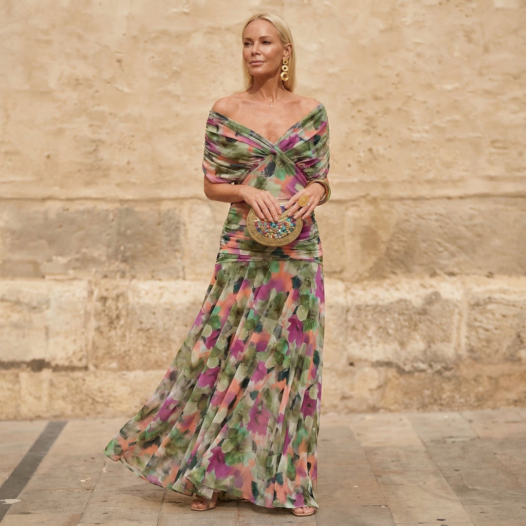 Florendra | Elegant Floral V-Neck Maxi Dress